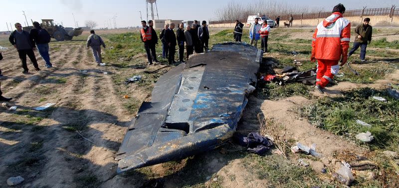 FILE PHOTO: General view of the debris of the Ukraine International Airlines, flight PS752, Boeing 737-800 plane that crashed after take-off from Iran's Imam Khomeini airport, on the outskirts of Tehran