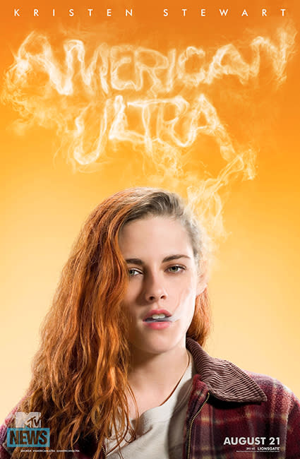 Kristen Stewart and Jesse Eisenberg are reunited again! The <em>Adventureland</em> stars play a couple in the upcoming <em>American Ultra</em>, which is about a stoner Mike (Eisenberg] who's trying to propose to his girlfriend Phobe [Stewart]. Things get complicated when she discovers he's an actual agent, and that the government is trying to wipe him out. The posters, which MTV News debuted on Thursday, are already proving to be edgy. The two smoke what's safe to assume is pot given the movie's synopsis, to form the movie's title, <em>American Ultra</em>. MTV MTV PHOTOS: Favorite Cast Reunions Also notable in the posters are the stars' hair changes. Eisenberg's straight, chin-length locks are a far cry from his usual curly 'do, while Stewart's hair is dyed a curious shade of orange. Director Nima Nourizadeh explained her deliberate hair color choice to MTV News. "There's a kind of slightly scruffy look to her but she still looks so amazing," he says. "When you watch the movie, you know, you'll see, like, Kristen playing the character that you wouldn't expect her to necessarily. I think she’s funny. There's stuff that when you watch the movie, you go, 'Ah, that's a good one. I've never seen her like that!'" The 25-year-old actress has indeed been showing her lighter side lately. In this recent charming interview with her pal Suzie Riemer, the two drive around in a car, where the usually stoic star visibly relaxes. Amongst other revelations, the former <em>Twilight </em>star reveals she's a huge Sam Smith fan, and even sings along to Ariana Grande's hit "Love Me Harder!" <em> American Ultra</em> hits theaters on August 21. VIDEO: Kristen Stewart Holds Hands with Lady Friend Alicia Cargile ET caught up with Stewart in January at the <em>Still Alice</em> screening in New York City, when she raved about her co-star Julianne Moore. Watch below: