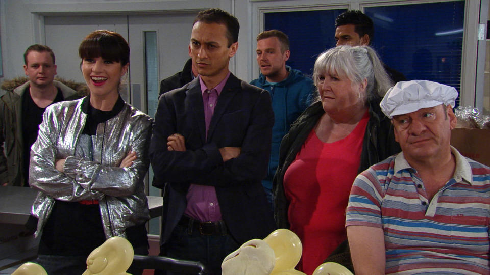 Thursday, June 1: The factory staff arrive and catch out Nicola and Jimmy