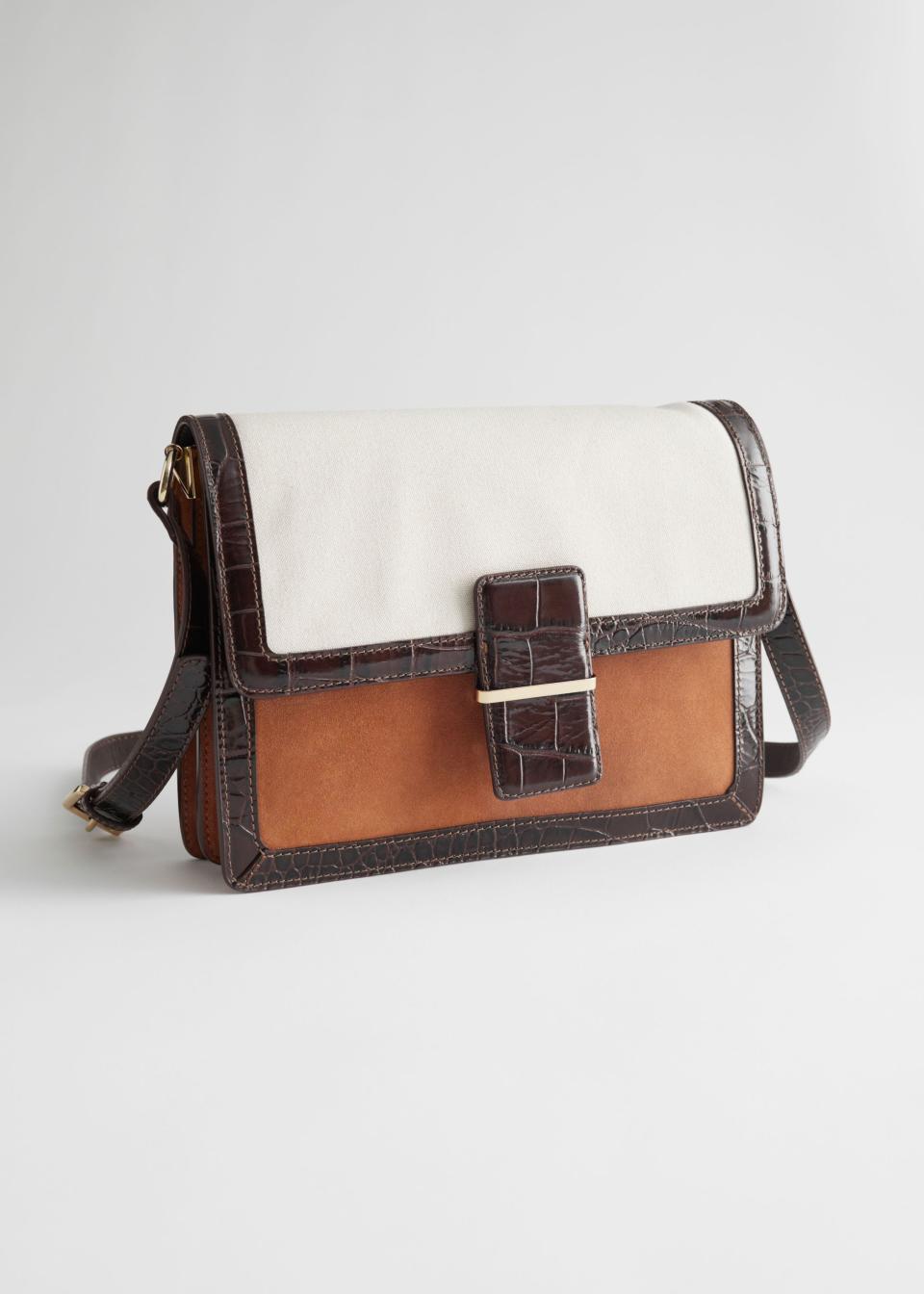 24) Suede Canvas Flap Crossbody Bag