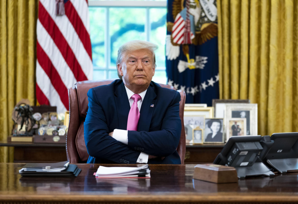 El presidente Donald Trump durante una reunión en el Despacho Oval de la Casa Blanca en Washington, el 20 de julio de 2020. (Doug Mills/The New York Times)