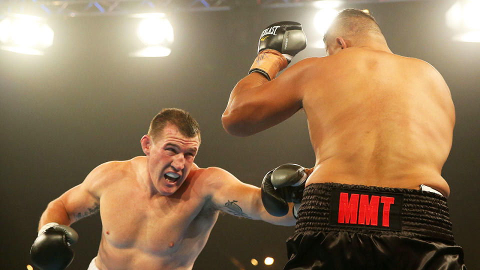 Gallen seen here about to punch John Hopoate when the pair fought in February, 2019.