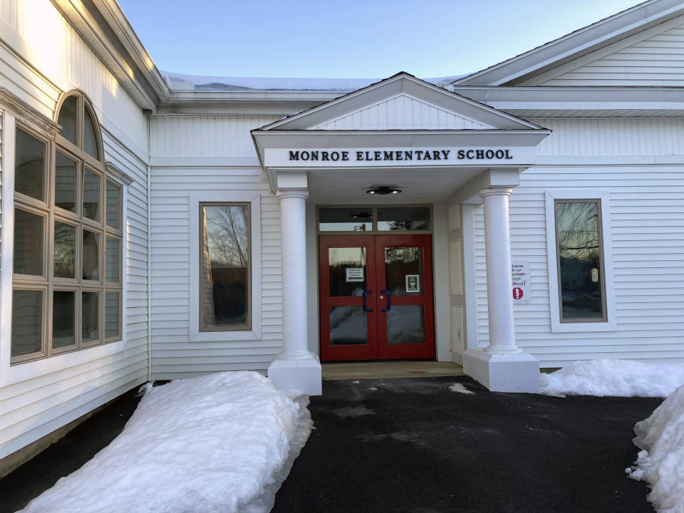 Monroe Elementary School in Monroe, Maine, is shown on Friday, March 10, 2023, after police say a 10-year-old student was arrested for bringing a gun to school. The Waldo County Sheriff's Office said no one was injured. (AP Photo/Patrick Whittle)