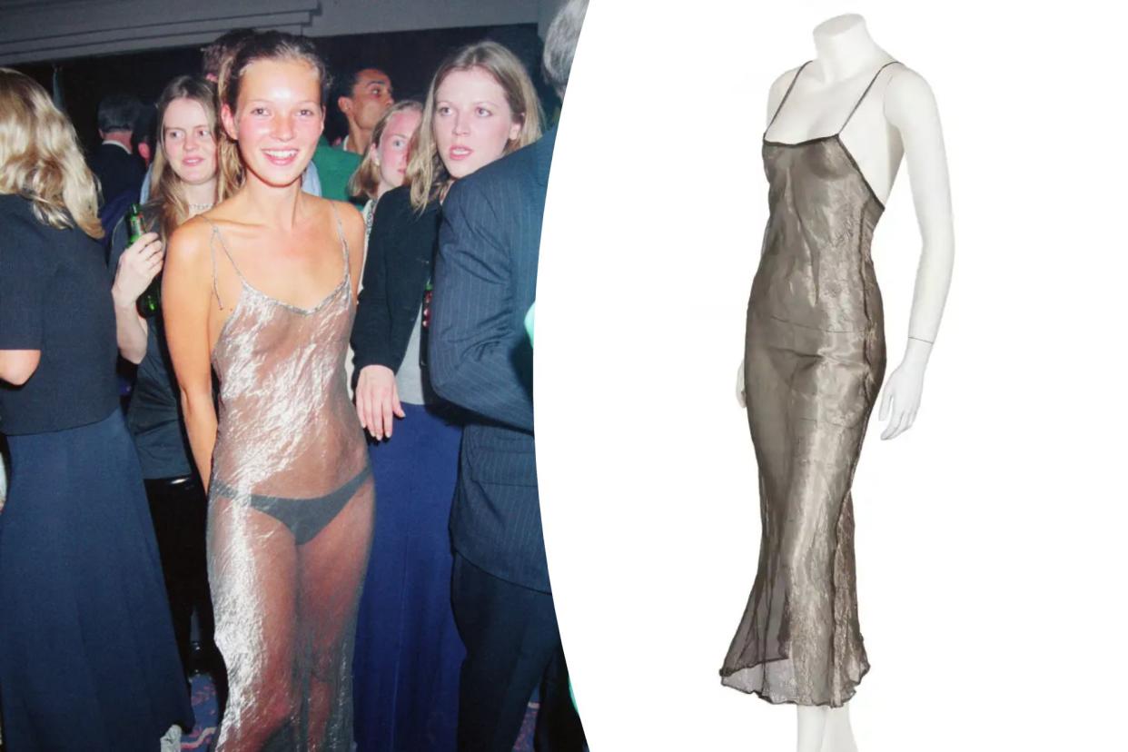 A nearly identical replica of the controversial see-through dress Kate Moss was famously photographed wearing to a 1993 party is set to be gaveled off by Kerry Taylor Auctions.