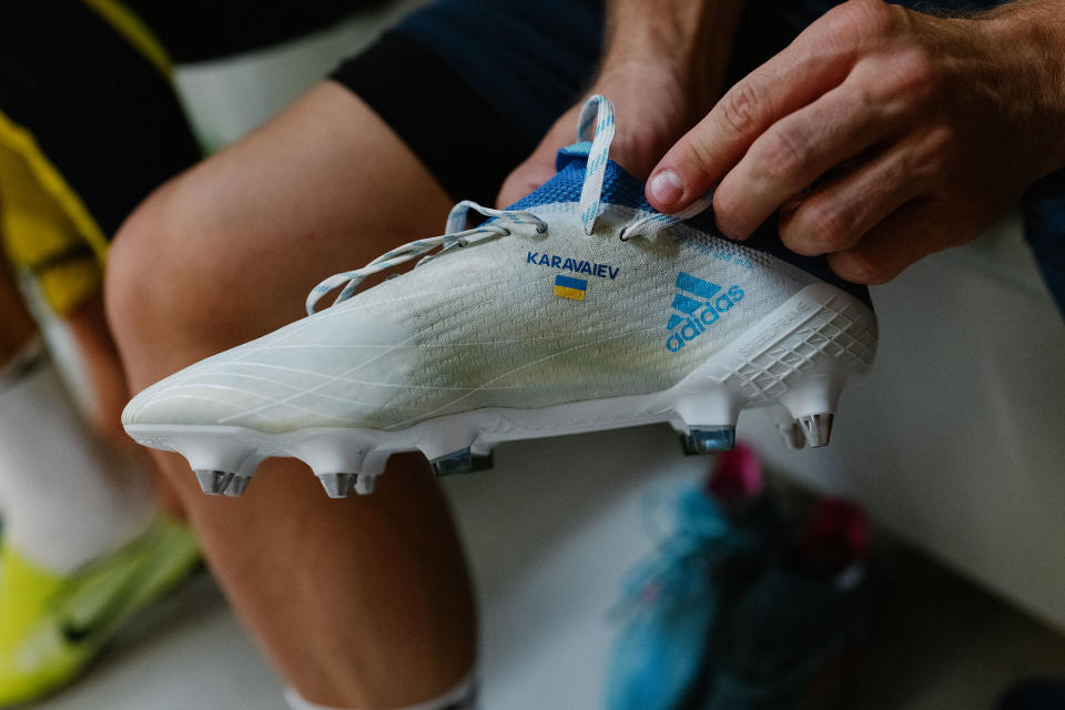 Detail of Oleksandr Karavayev's soccer cleat<span class="copyright">Ciril Jazbec for TIME</span>