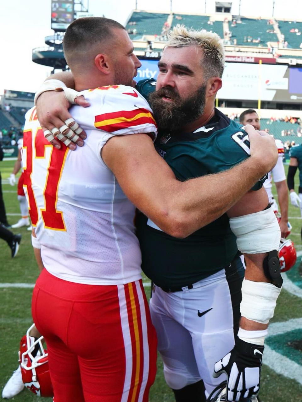 Jason Kelce's Wife Kylie Jokingly Says Brother-In-Law Travis Is 'Not Family' During the Super Bowl