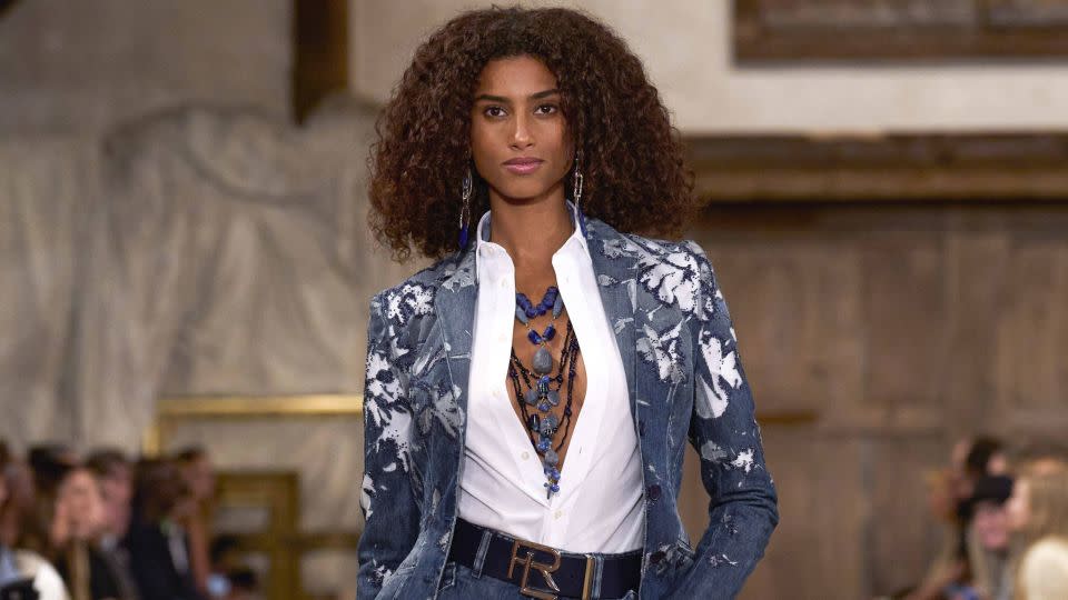 The collection featured delicate, romantic plays on denim, as well as florals, lace and elegant eveningwear. - Pixelformula/SIPA/Shutterstock