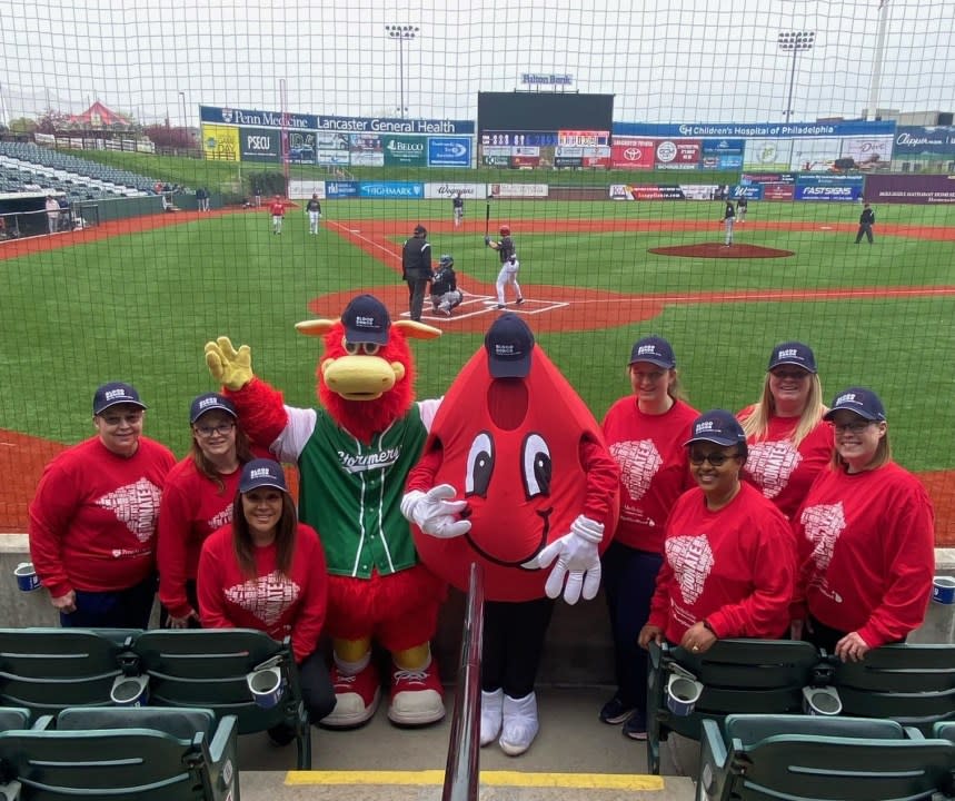 <em>LG Health Blood Donor employees teamed up with Cylo and the Lancaster Stormers to promote the community blood drives for the months of May and June. (Photo courtesy Penn Medicine Lancaster General Health)</em>