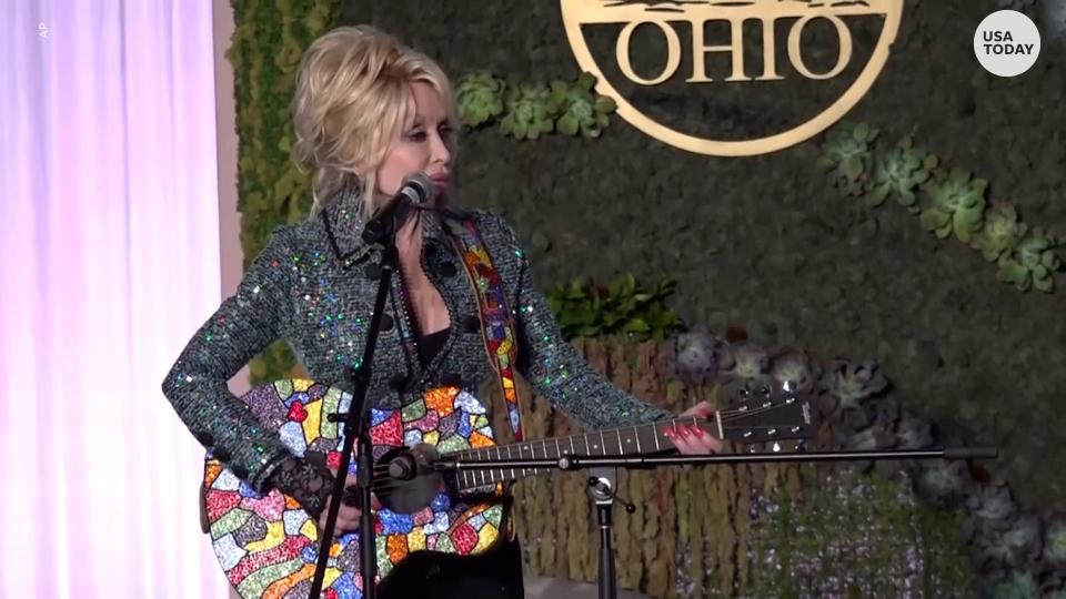 Dolly Parton performs at Ohio First Lady Fran DeWine's 2022 Inaugural First Lady's Luncheon in Ohio.