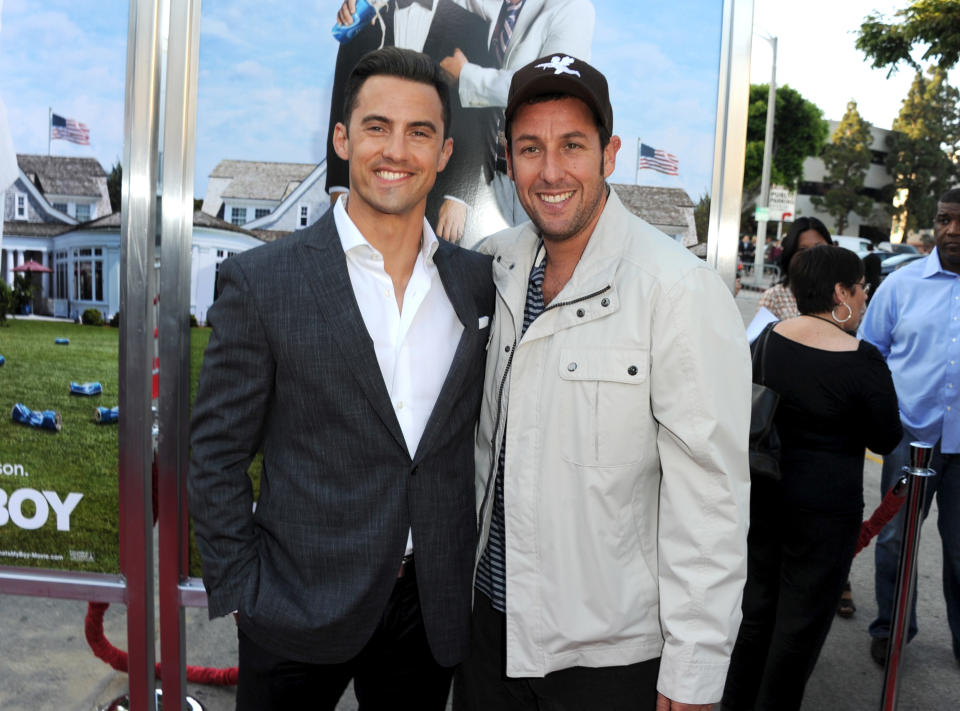 WESTWOOD, CA - JUNE 04: Actors Milo Ventimiglia and Adam Sandler arrive at the premiere of Columbia Pictures' "That's My Boy" at Regency Village Theatre on June 4, 2012 in Westwood, California. (Photo by Kevin Winter/Getty Images)