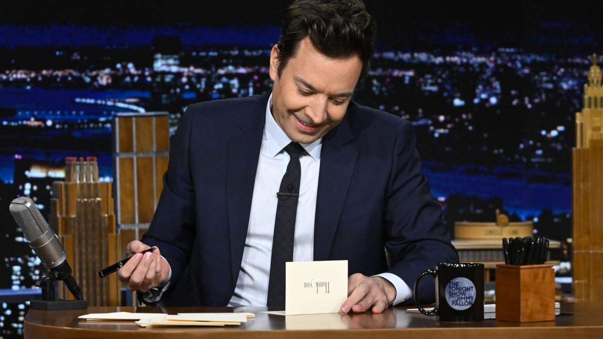 the tonight show starring jimmy fallon episode 1822 pictured host jimmy fallon during thank you notes on friday, march 24, 2023 photo by todd owyoungnbc via getty images