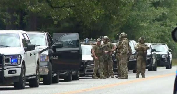 PHOTO: Law enforcement at the scene after two Bibb County Sheriff's Office deputies were shot on Highway 25 in Bibb County, Ala., June 29, 2022. (WBMA)