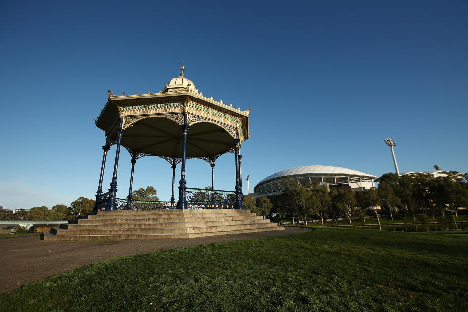 ADELAIDE, AUSTRALIA - AUGUST 23:  A view of the Elder Park Rotunda, Adelaide Oval and the River Torrens. General views of Adelaide on August 23, 2015 in Adelaide, Australia.  (Photo by Morne de Klerk/Getty Images)