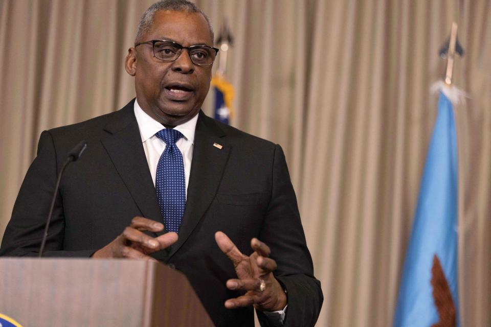 US Secretary of Defense Lloyd Austin gives a press conference during the Ukraine Defence Contact Group meeting at the US Air Base in Ramstein, western Germany, on January 20, 2023. Austin confirmed on Thursday that the U.S. military had killed a senior Islamic State leader during an assault operation in northern Somalia. (Photo by ANDRE PAIN / AFP) (Photo by ANDRE PAIN/AFP via Getty Images)