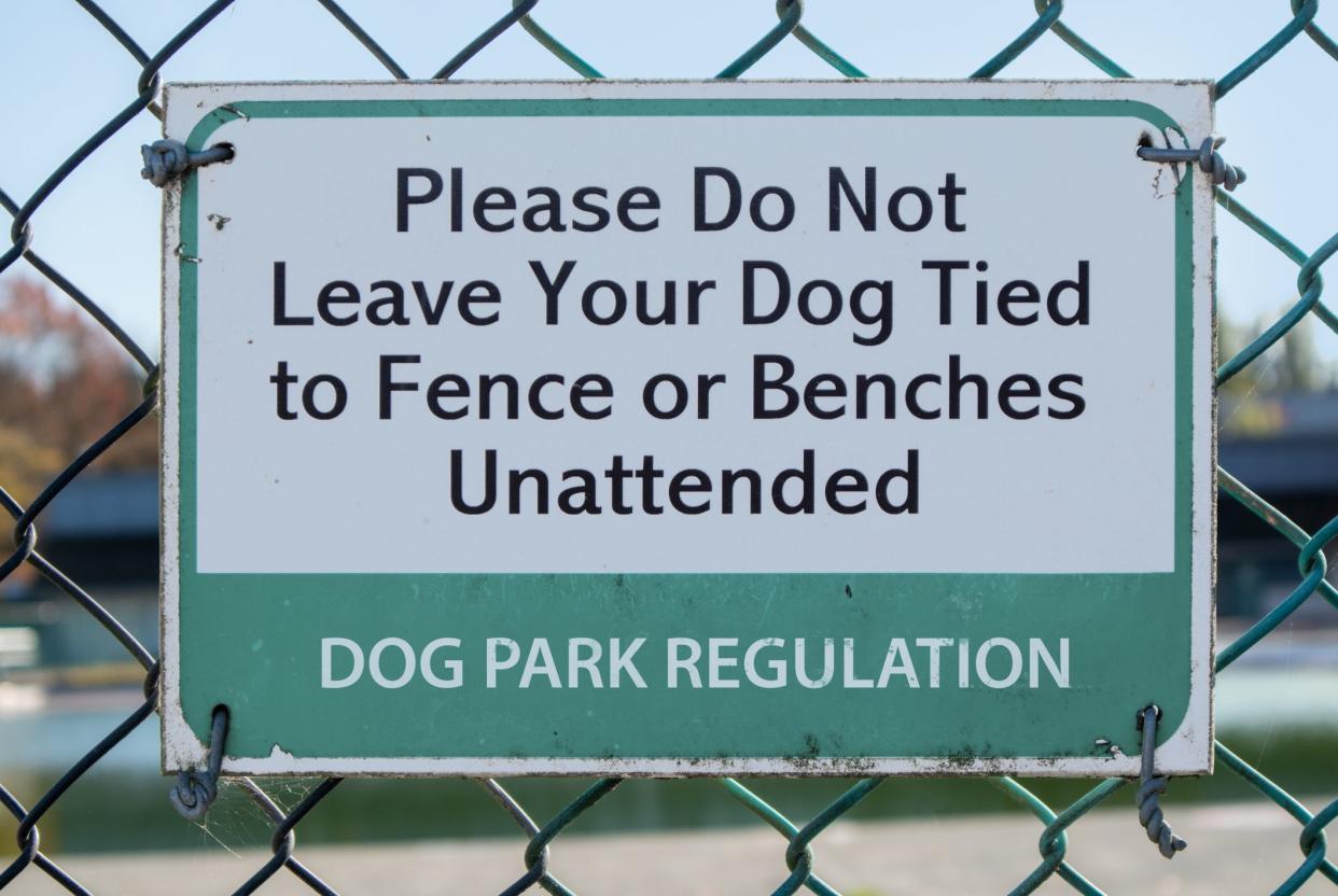 Please do not leave your dog tied to fence or benches unattended.