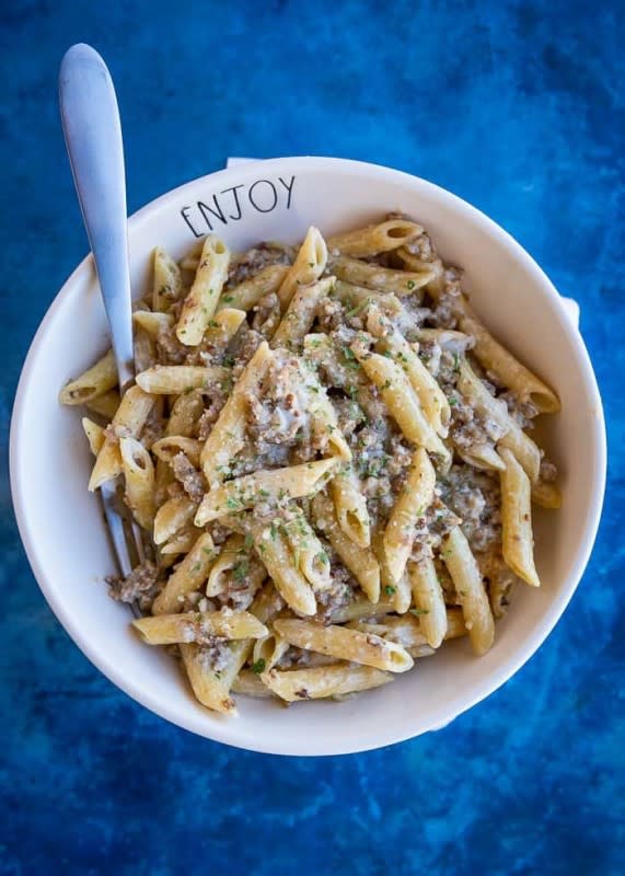 <p>Love From The Oven</p><p>Easy, meaty, and so comforting.</p><p><strong>Get the recipe: <a href="https://www.lovefromtheoven.com/easy-sausage-pasta/" rel="nofollow noopener" target="_blank" data-ylk="slk:Easy Sausage Pasta;elm:context_link;itc:0;sec:content-canvas" class="link rapid-noclick-resp">Easy Sausage Pasta</a></strong></p>