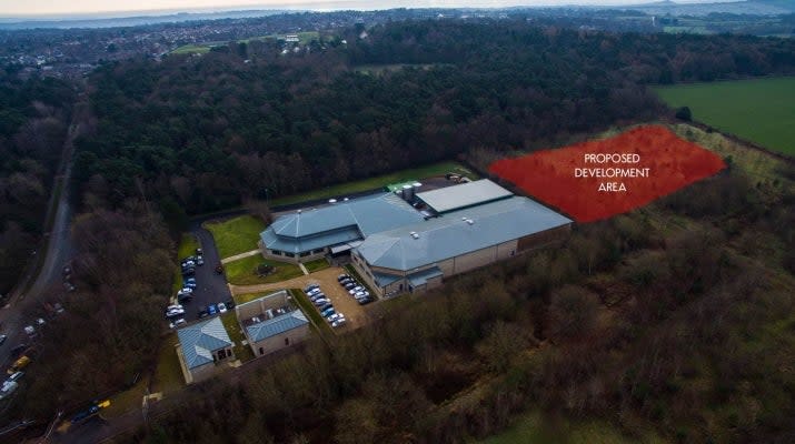 An aerial shot of Harrogate Spring Water’s current bottling plant and the proposed development areaPinewoods Conservation Group