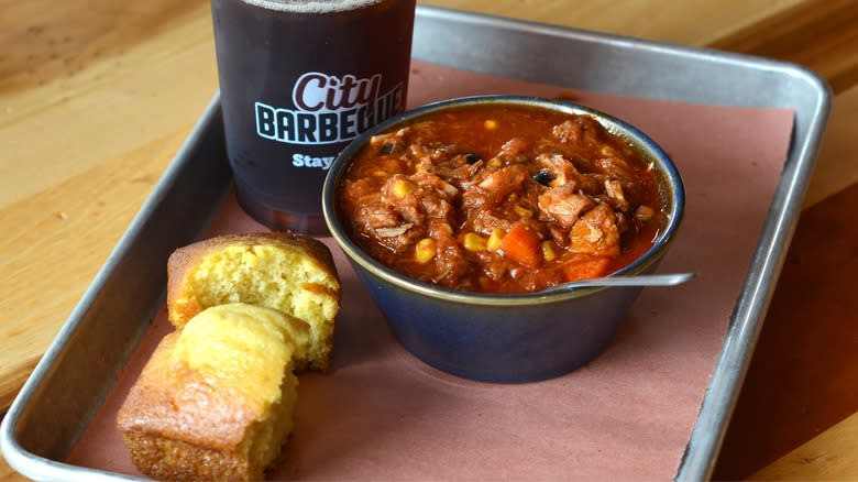 Cornbread and bowl of stew