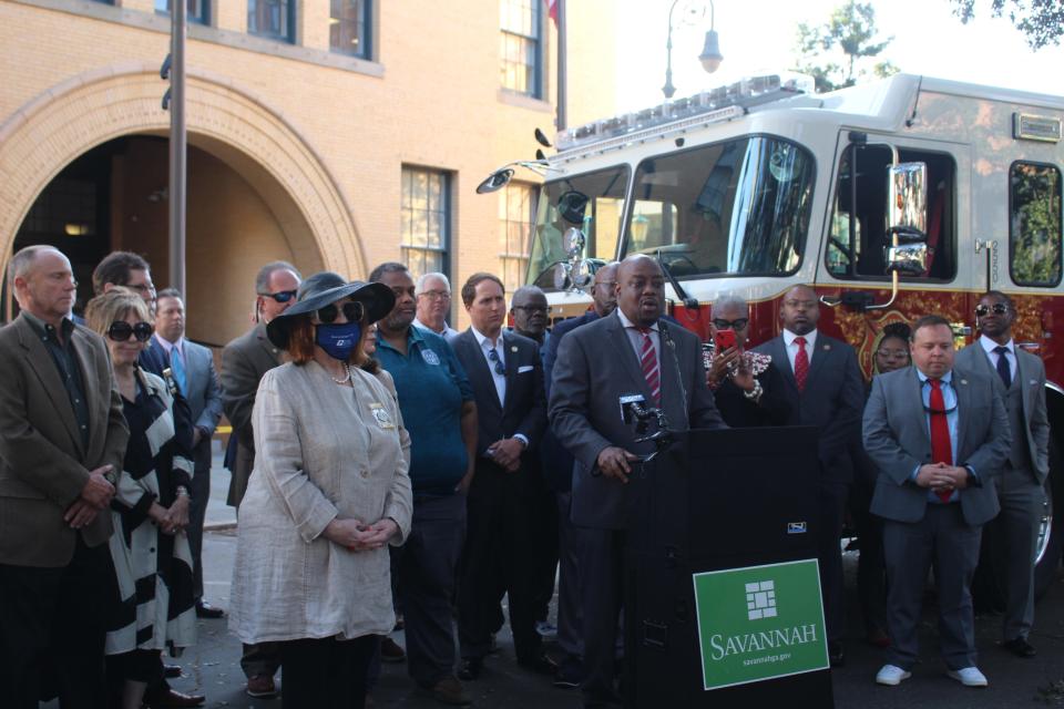 Chatham County municipal leaders gathered in front of the county courthouse to urge a compromise on LOST.