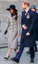 <p>For her first Anzac Day service, Meghan opted for a <a href="https://www.cosmopolitan.com/uk/fashion/celebrity/a20058836/meghan-markle-anzac-day-service-black-hat/" rel="nofollow noopener" target="_blank" data-ylk="slk:muted outfit;elm:context_link;itc:0;sec:content-canvas" class="link ">muted outfit</a>accessorising her grey coat with a black wide brimmed hat and mini black Gucci bag. </p>