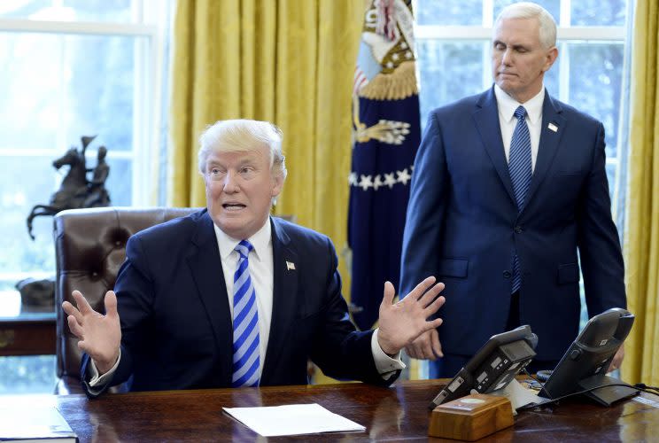 President Donald J. Trump reacts after Republicans abruptly pulled their health care bill from the House floor last week [REX/Shutterstock]