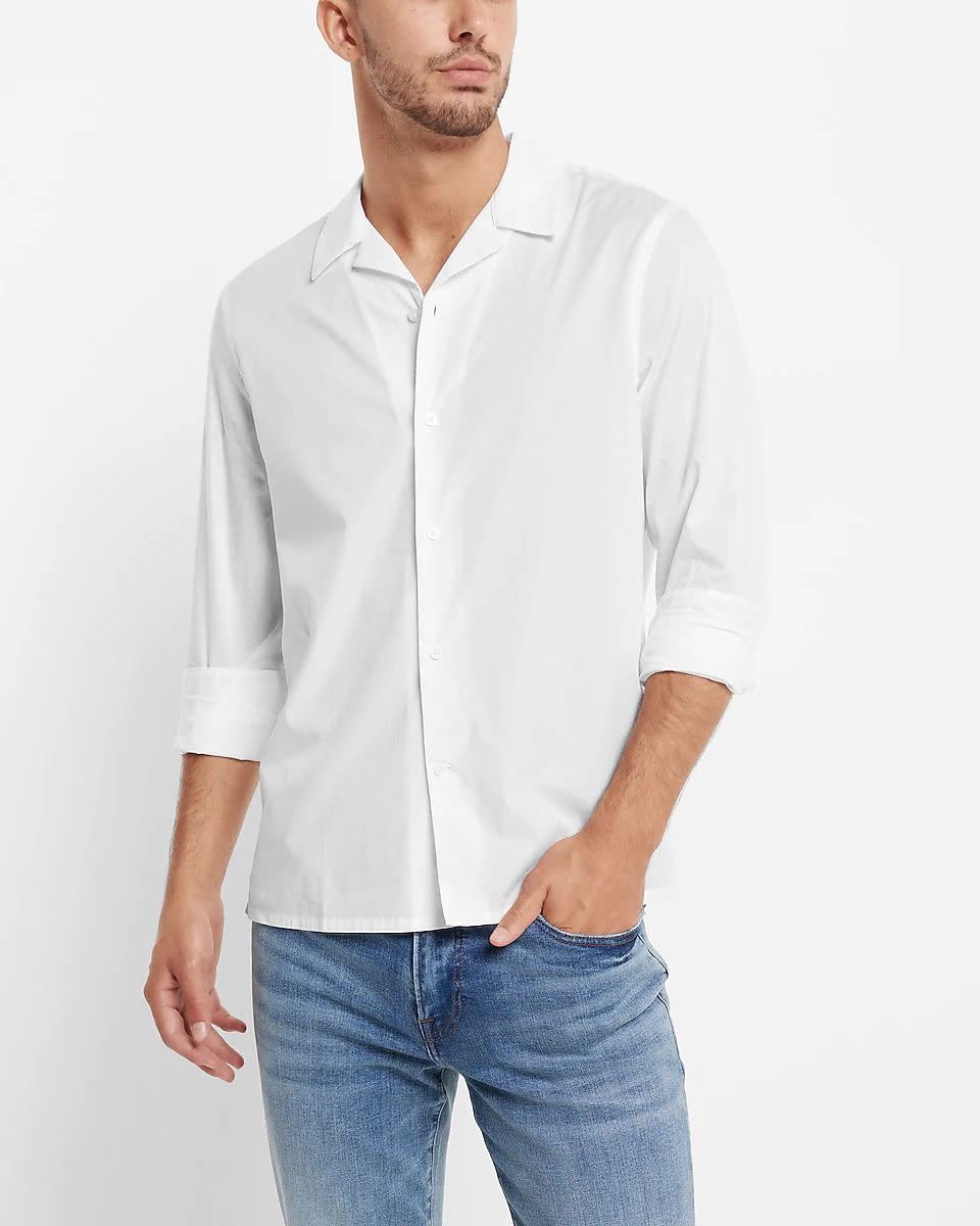 <p><a href="https://go.redirectingat.com?id=74968X1596630&url=https%3A%2F%2Fwww.express.com%2Fclothing%2Fmen%2Fsolid-camp-collar-stretch-cotton-shirt%2Fpro%2F01767690%2Fcolor%2FWhite%2Fe%2Fregular%2F&sref=https%3A%2F%2Fwww.menshealth.com%2Fstyle%2Fg40737622%2Fbest-camp-collar-shirts%2F" rel="nofollow noopener" target="_blank" data-ylk="slk:Shop Now;elm:context_link;itc:0;sec:content-canvas" class="link ">Shop Now</a></p><p>Solid Camp Collar Stretch Cotton Shirt</p><p>$49.99</p><p>express.com</p>