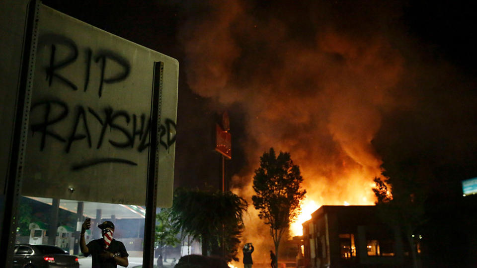 The death of Rayshard Brooks in a Wendy's carpark has prompted more protests in Atlanta. Source: AP 