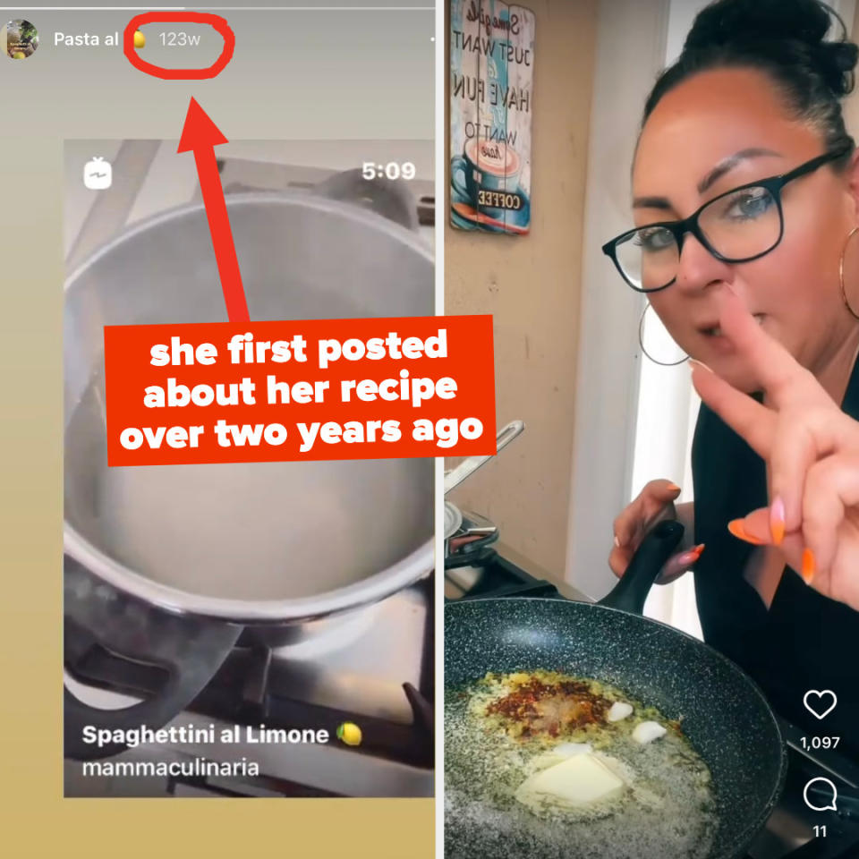 Images of Claudia cooking with the caption "she first posted about her recipe over two years ago"