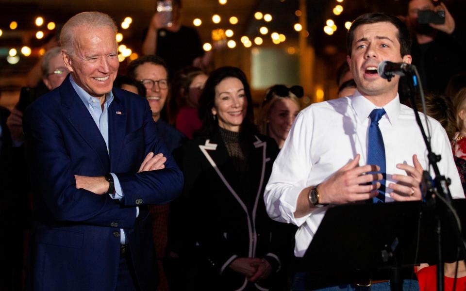 Former Democratic presidential primary candidate Pete Buttigieg endorses Joe Biden, during an event before Super Tuesday primary voting - AP