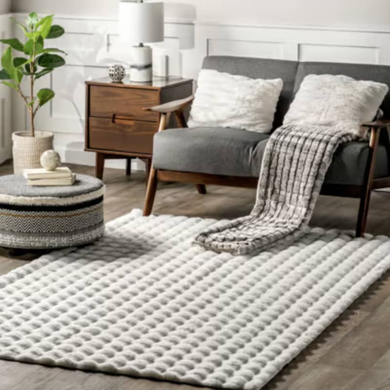 Ivana Checkered Plush Cloud Washable Rug, 5' x 8'