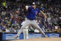 Chicago Cubs starting pitcher Justin Steele throws during the first inning of a baseball game against the Milwaukee Brewers Monday, July 4, 2022, in Milwaukee. (AP Photo/Morry Gash)