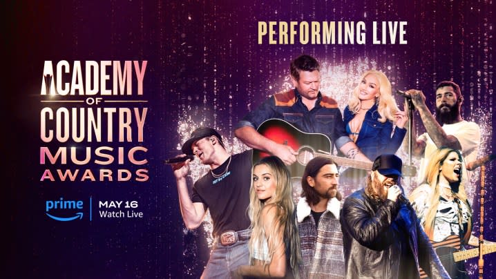 A poster of men and women singing at the 59th ACM Awards.