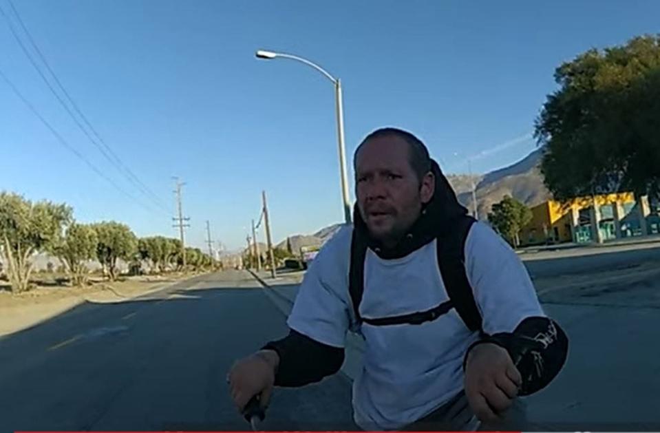 Kenneth Wallis, seen in body-camera footage less than a minute before he pulled a knife and a Riverside County sheriff's deputy shot and killed him.