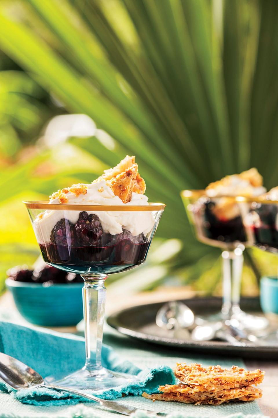 Blackberry Trifles with Pecan Feuilletage and Mascarpone-Cane Syrup Mousse