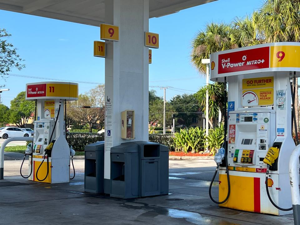 Gas stations pumps covered up in plastic on Sunday morning