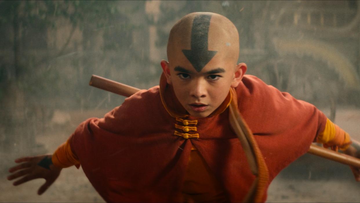  Aang (Gordon Cormier) poses in costume in the Netflix Avatar: The Last Airbender show. 