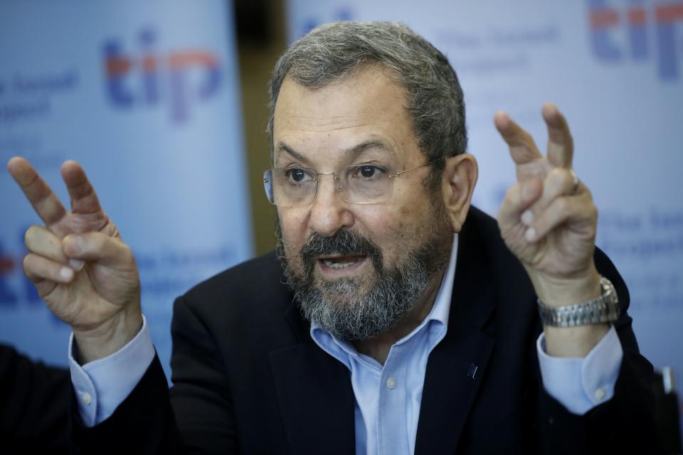 Former Israeli Prime Minister Ehud Barak gestures as he talks with foreign journalists in Jerusalem on April 4, 2016. (Photo: Thomas Coex/AFP/Getty Images)