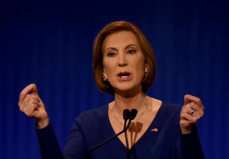 Republican Presidential candidate Carly Fiorina during the Republican Presidential debate at the North Charleston Coliseum and Performing Arts Center in Charleston, South Carolina on January 14, 2016