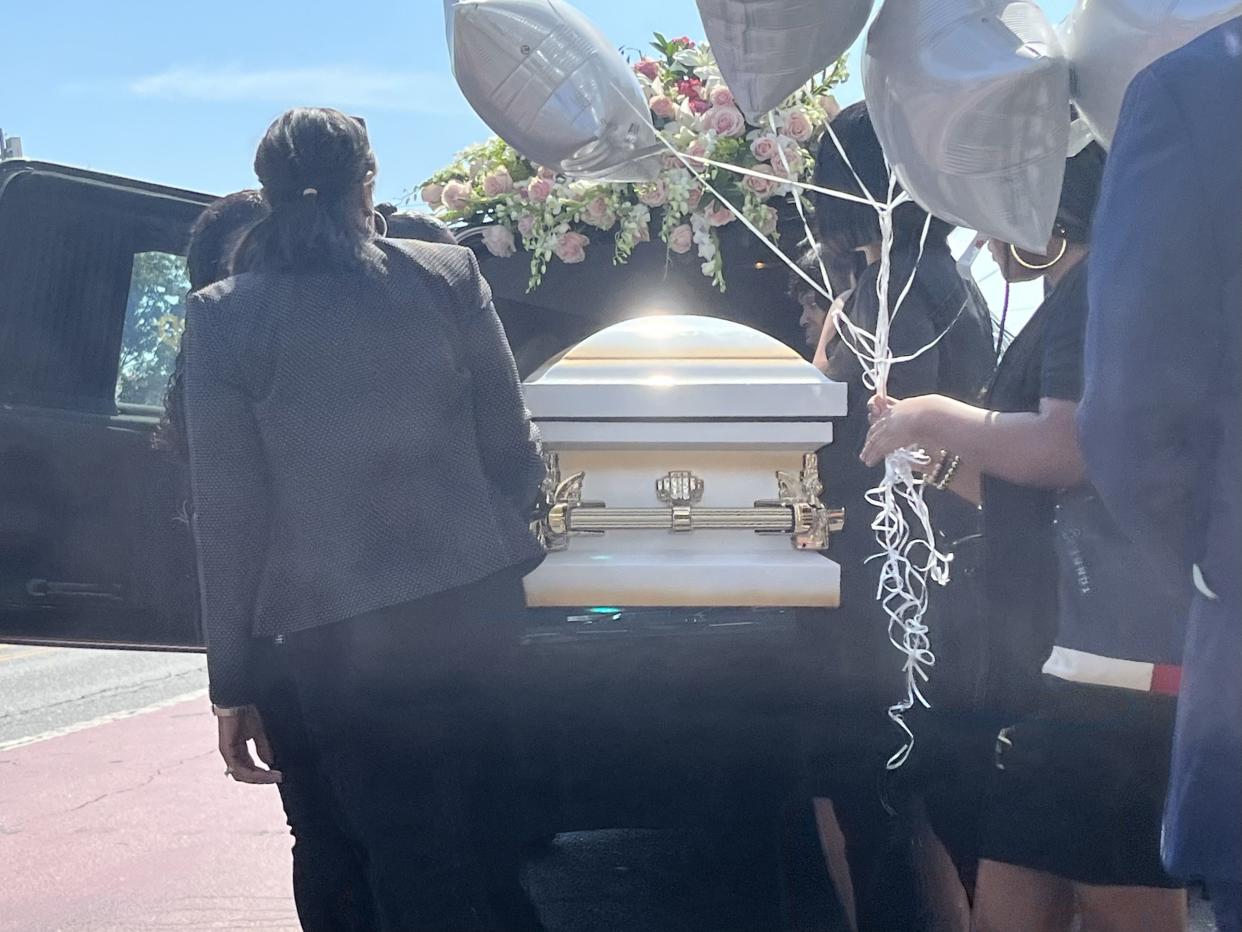 Four year old Liliana Stephen’s casket is placed into a hearse Monday, Sept. 19, 2022, after a funeral service for her.