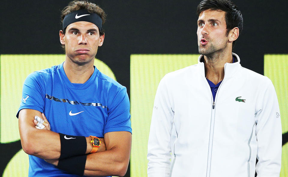 Rafa Nadal and Novak Djokovic, pictured here at the Australian Open in 2018.