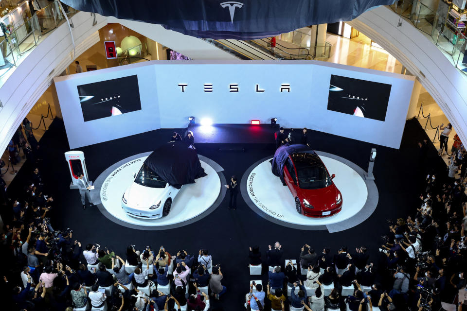 The Tesla Model Y and Model 3 are unveiled during Thailand Tesla's official launch event in Bangkok, Thailand, December 7, 2022. REUTERS/Athit Perawongmetha