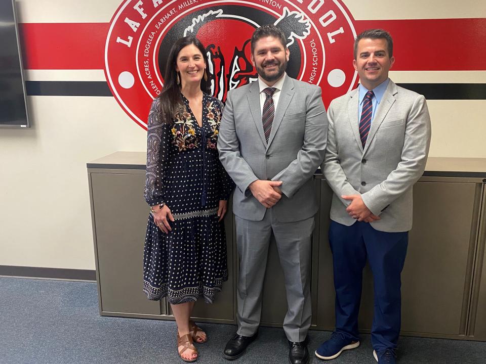 From left to right, Julie Schmidt-Goecker, Leo Leffert and Jeremy Rodibaugh were recently appointed as assistant principals at Tecumseh Junior High School.