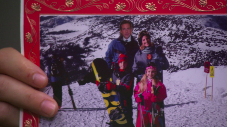 Michael clearly photoshopped next to Carol and her children on a ski trip