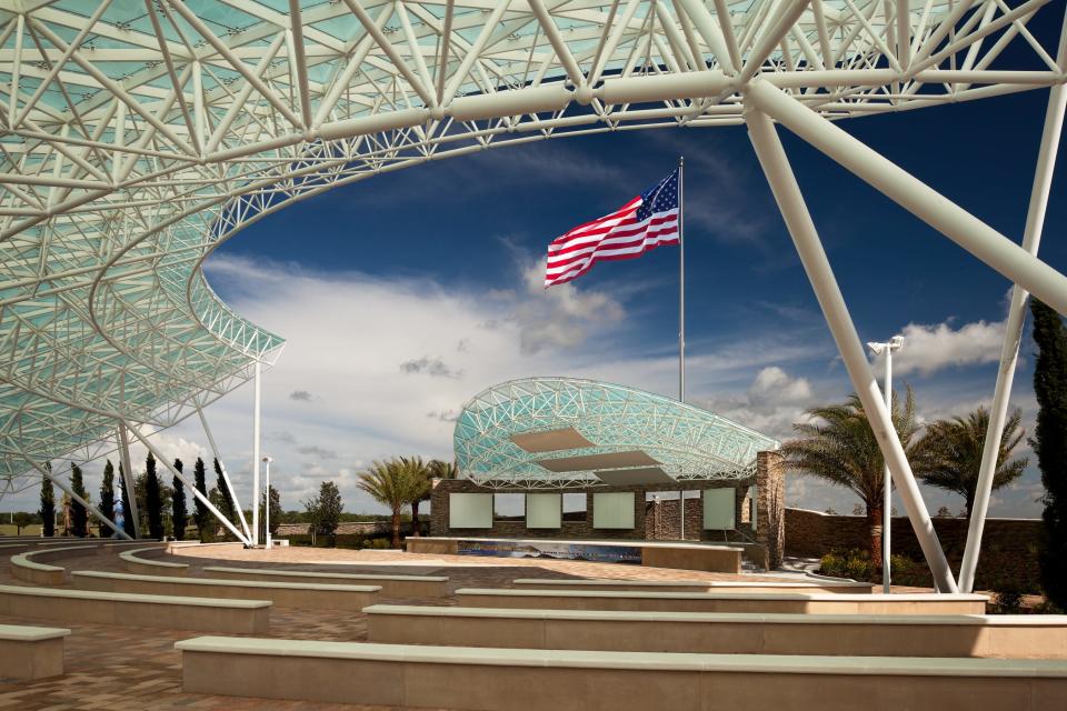Patriot Plaza is a 2,800-seat amphitheater at Sarasota National Cemetery that honors veterans, patriotism and America's freedoms. This year marks the 10-year anniversary of the plaza, which was gifted by The Patterson Foundation to the National Cemetery Administration.