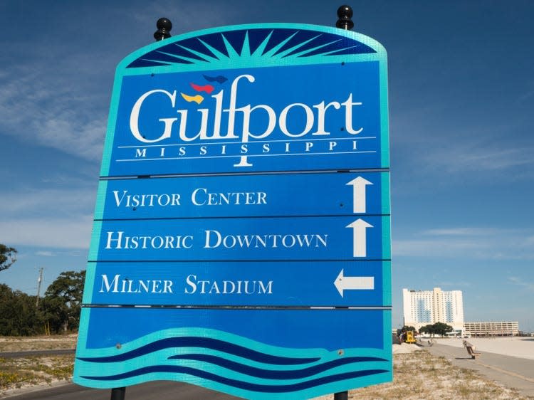 Sign for Gulfport Mississippi along highway 90, November of 2019.