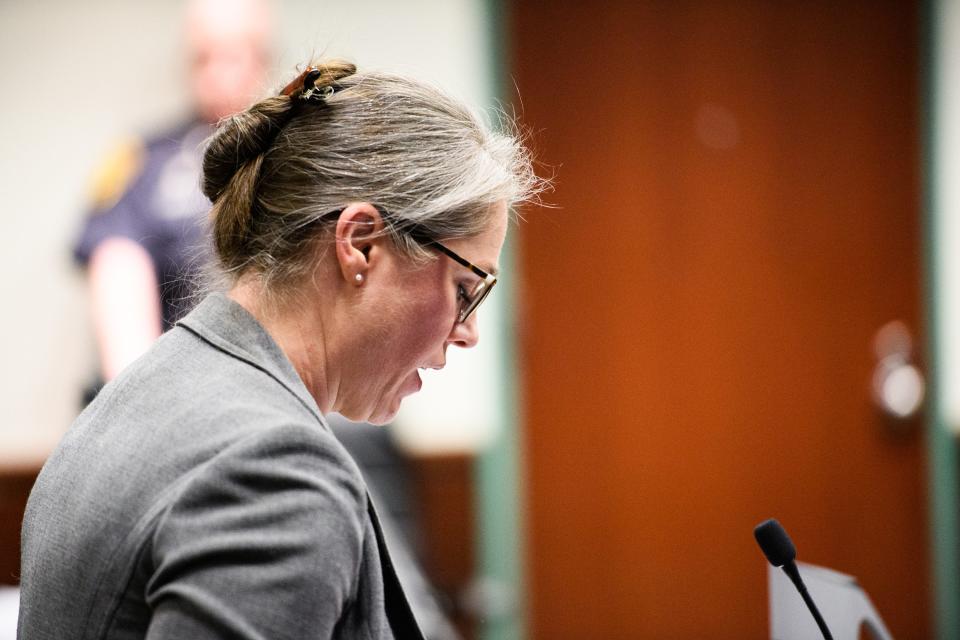 Lutina Parcell, sister of Christina Parcell, makes her case to deny bond for Zachary David Hughes at the Greenville County Courthouse Wednesday, April 6, 2022.