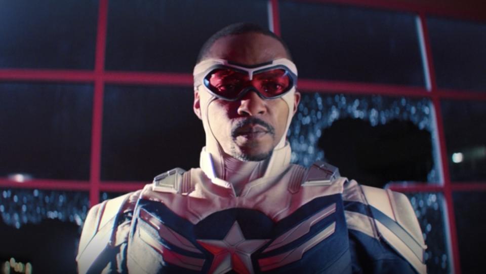 Anthony Mackie as Sam Wilson in his Captain America suit on The Falcon and the Winter Soldier