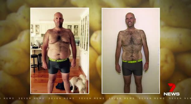 Mr Taylor has gone from weighing 151.7kg to 99.7kg in 12 months. Pictures: Supplied