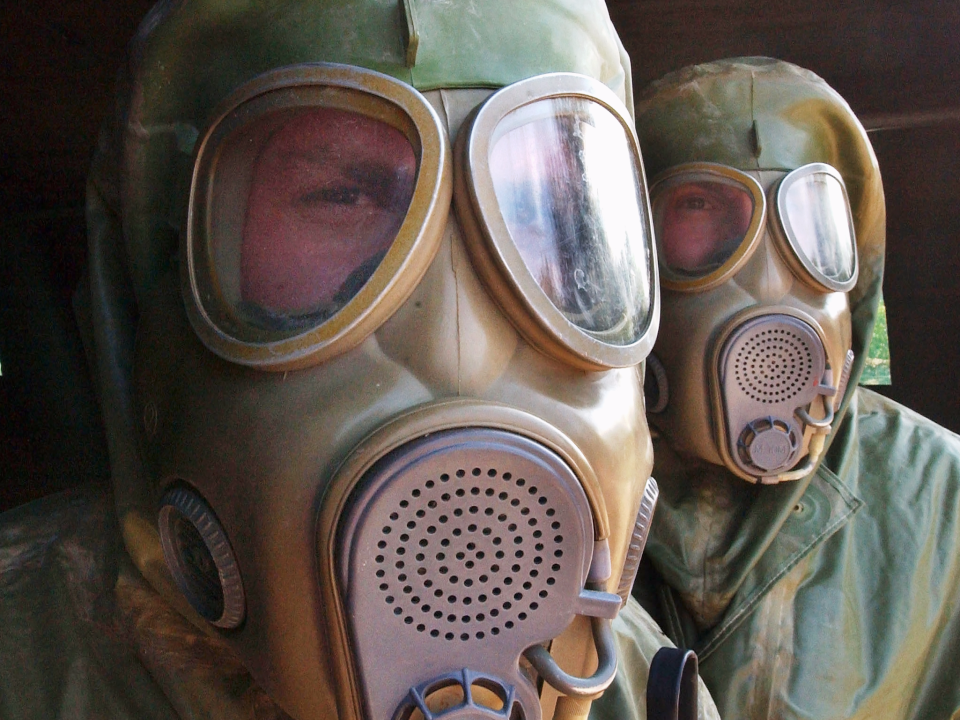 nerve gas masks chemical warfare drill soldiers GettyImages 1686135