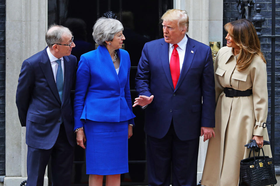 Philip May and prime minister Theresa May welcoming US president Donald Trump and first lady Melania Trump to Downing Street (Picture: PA)